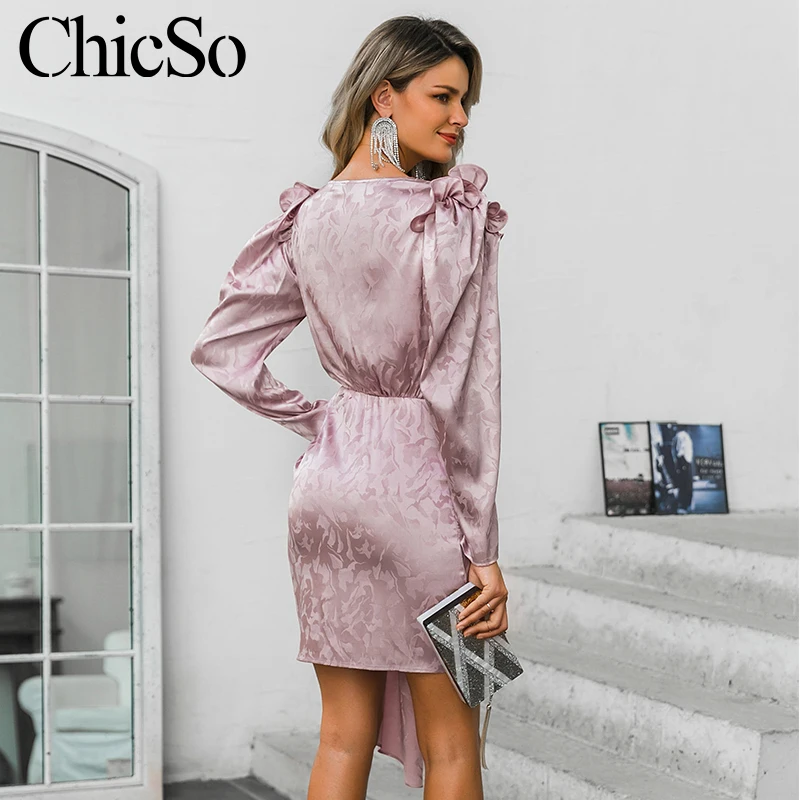 MissyChilli-женское атласное мини-платье с оборками и вырезом элегантное облегающее