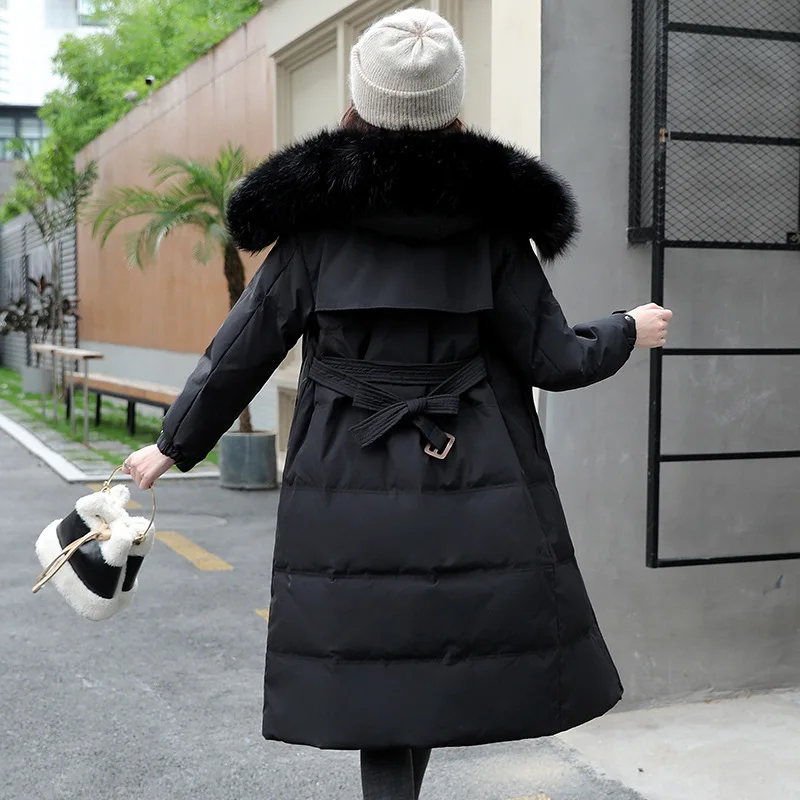 2021 Large Fur Collar Women Long Coats Loose Belt  Parka Jackets Female Down Cotton Outwear Winter Women Clothing Casual Parkas