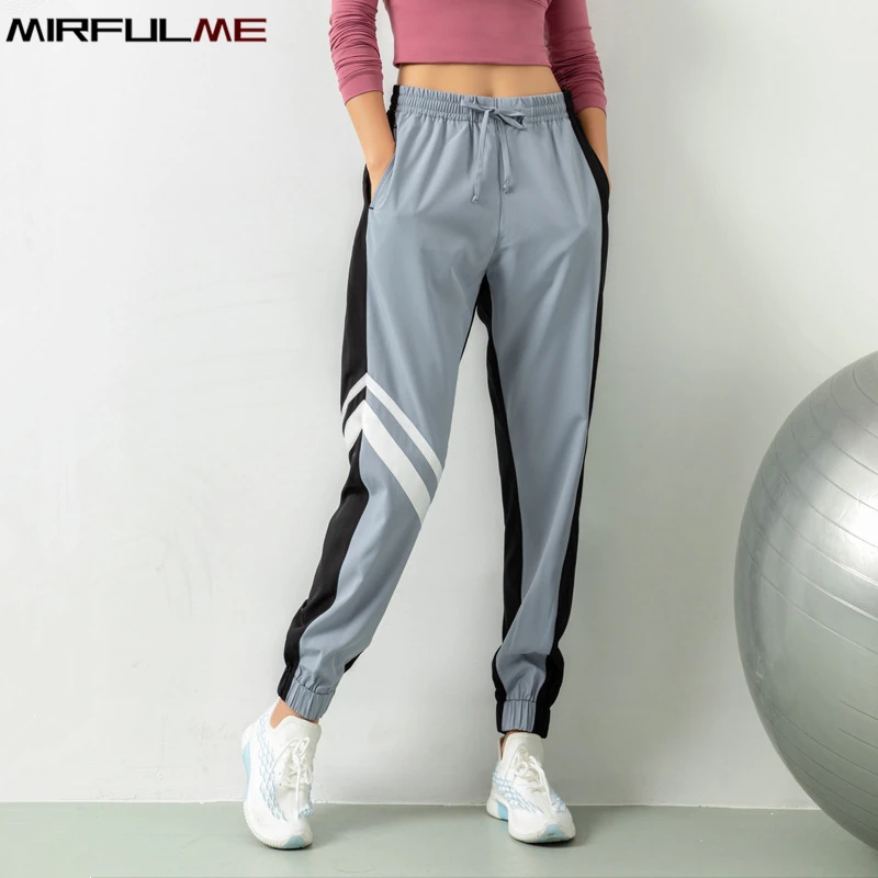 Women Jogger Pants Hit Color Patchwork Sport Running Trousers Loose Thin Stripe Gym Sweatpants Elastic Baggy Harem Pant For Yoga