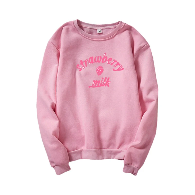 

Pink Women Sweatshirt Strawberry Cartoon Letter Print Harakuju Hoodies 2020 Autumn Long Sleeve Japan Style Kawaii Cute Pullover