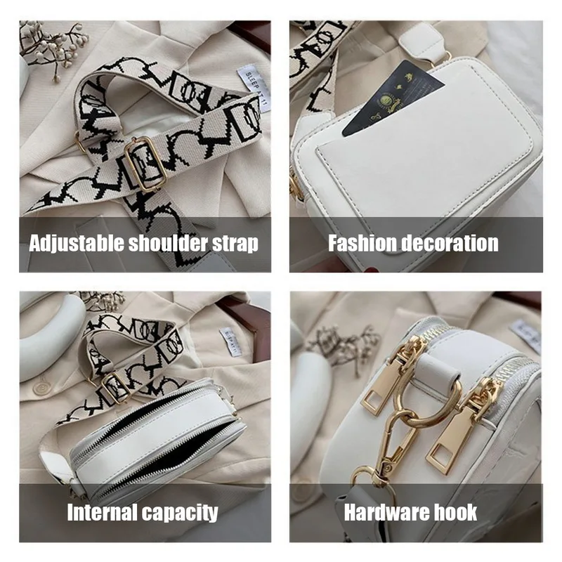 

Letter Print Wide Strap Crossbody Bag Women Crocodile Pattern Pu Leather Lady Shoulder Messenger Bag Mini Flap Square Female Bag