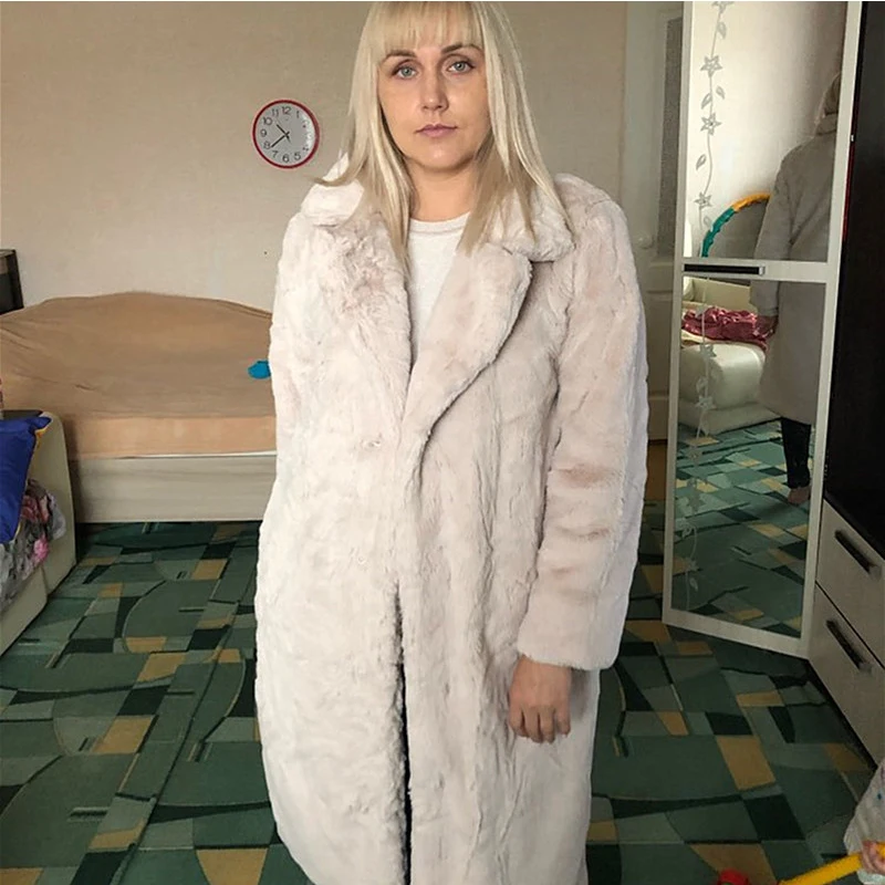 

Winter Women's Rabbit Hair-like Long Wool Overcoat Loose Lapel Overcoat Thicker And Warmer Large-Size Women's Plush Overcoat
