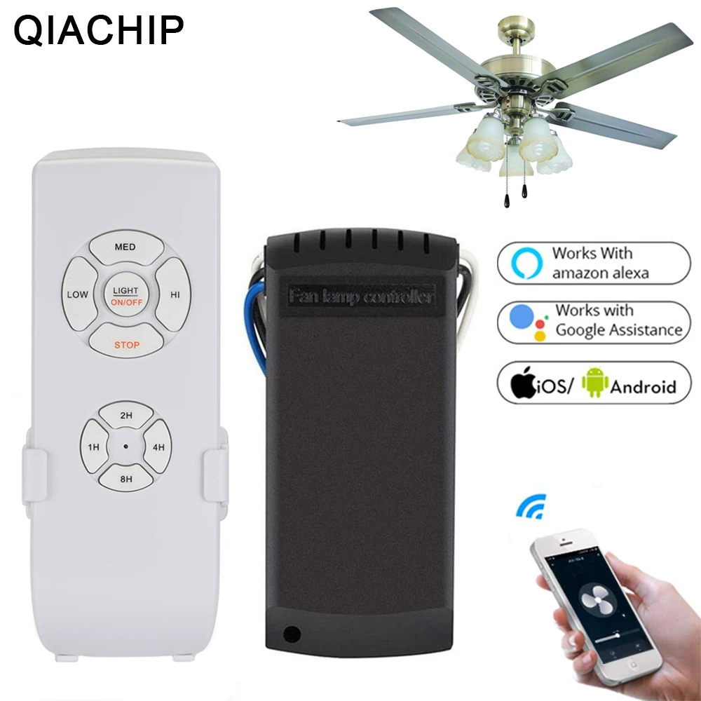 

QIACHIP AC 110V 220V WIFI Smart Ceiling Fan APP Remote Timer and Speed Control Light Home Work With Alexa and Google Home