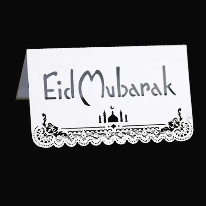 

50PCS Eid Mubarak Laser Cut Table Name Place Cards Lace Building Postcards DIY Ramadan Kareem Muslim Party Invitation Card Decor