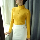 Футболки женские, из 100% хлопка, с высоким воротником и длинным рукавом, универсальные