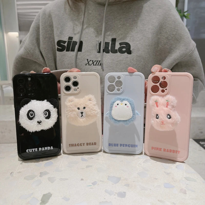 

Cute Plush Animal Panda Bear Case For iPhone 12 Pro 12 Mini 11 Pro Max SE 2020 7 8 7Plus 8Plus XR X XS MAX