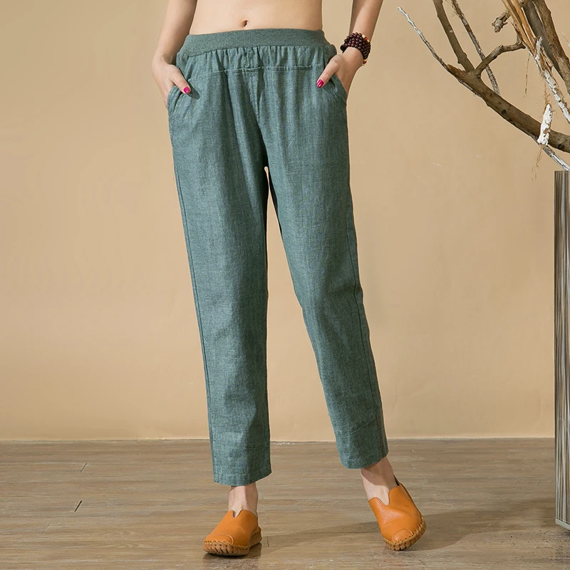 

spring women's thin section linen Harlan pants high waist loose cotton and linen casual pants mother Ankle-Length Pants trousers