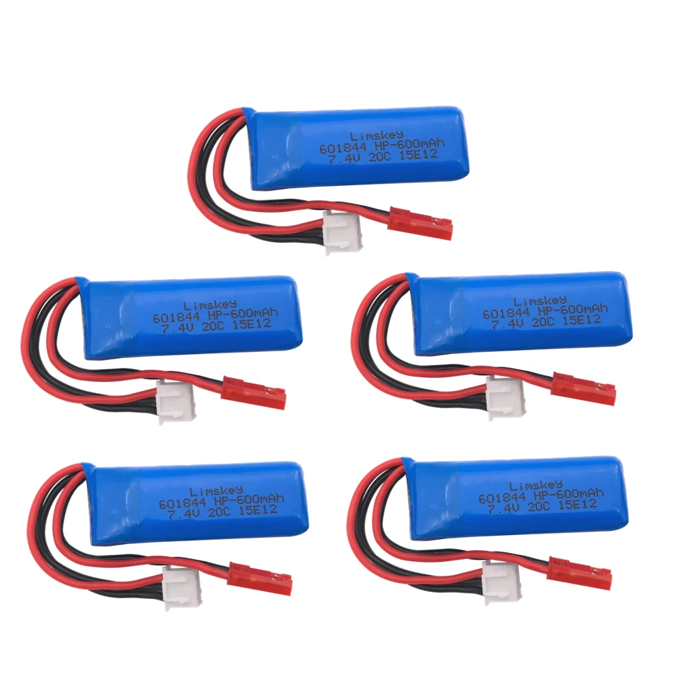 7,4 V 600 мА/ч, 20C Lipo Батарея для WLtoys K969 K979 K989 K999 P929 P939 RC автомобиль Запчасти 2s 7,4 v Батарея 5 шт./лот - Цвет: 5pcs