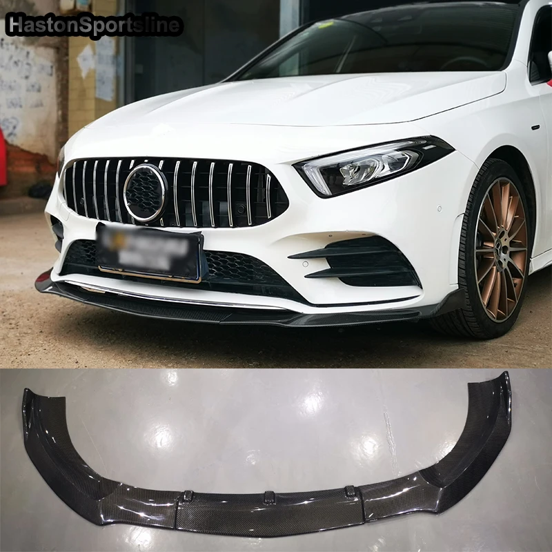 

W177 A180 A200 A220 Sedan 3Pcs/SET Real Carbon Fiber Body Kit Front Bumper Lip Spoiler for Mearcedes Benz 2018UP Standard Bumper