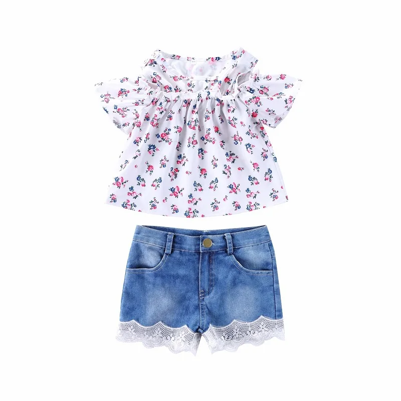 

Спортивный костюм для девочек из двух предметов: футболка без рукавов + джинсовые штаны