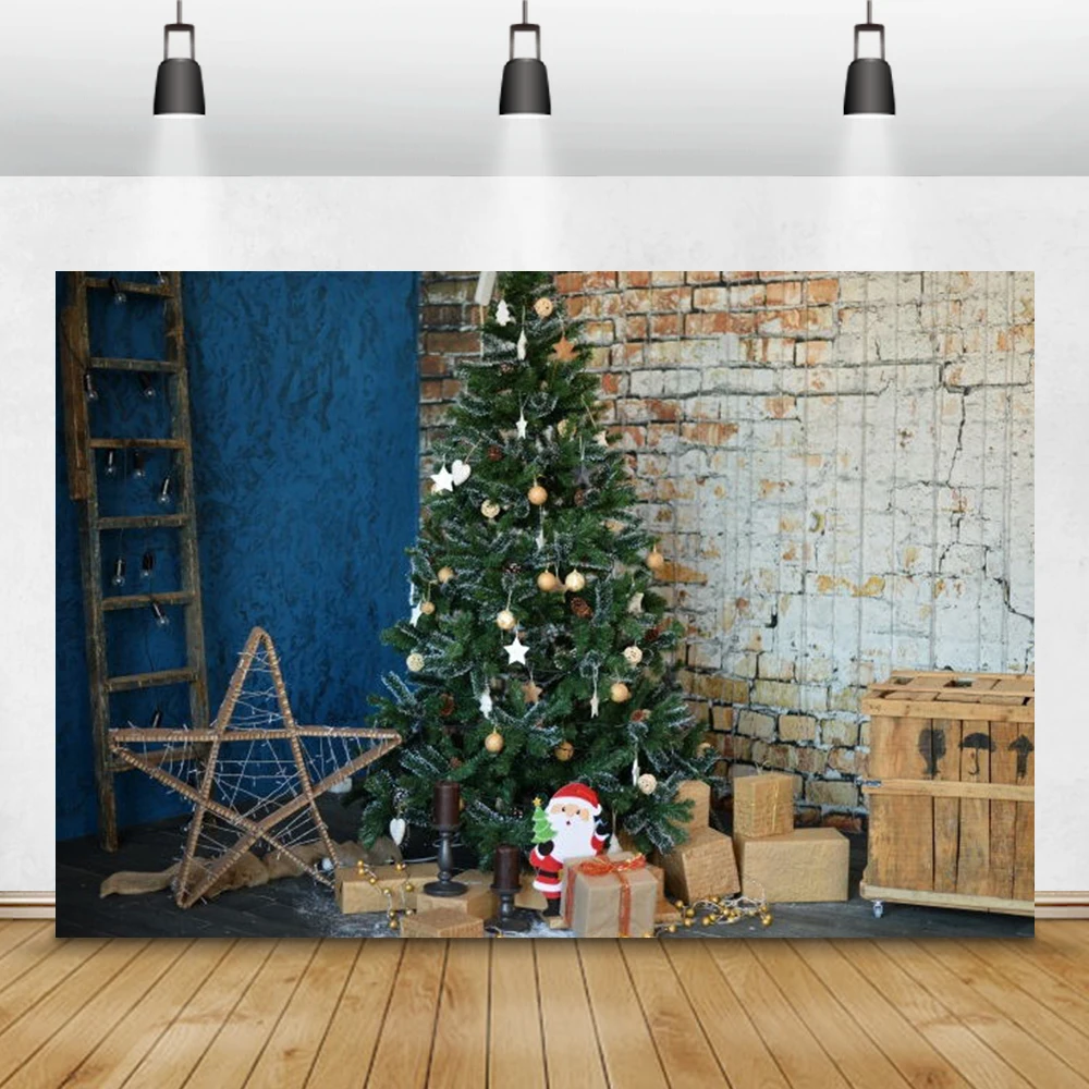 Laeacco гранж кирпичная стена Рождественская елка подарки звезда лестница плохой