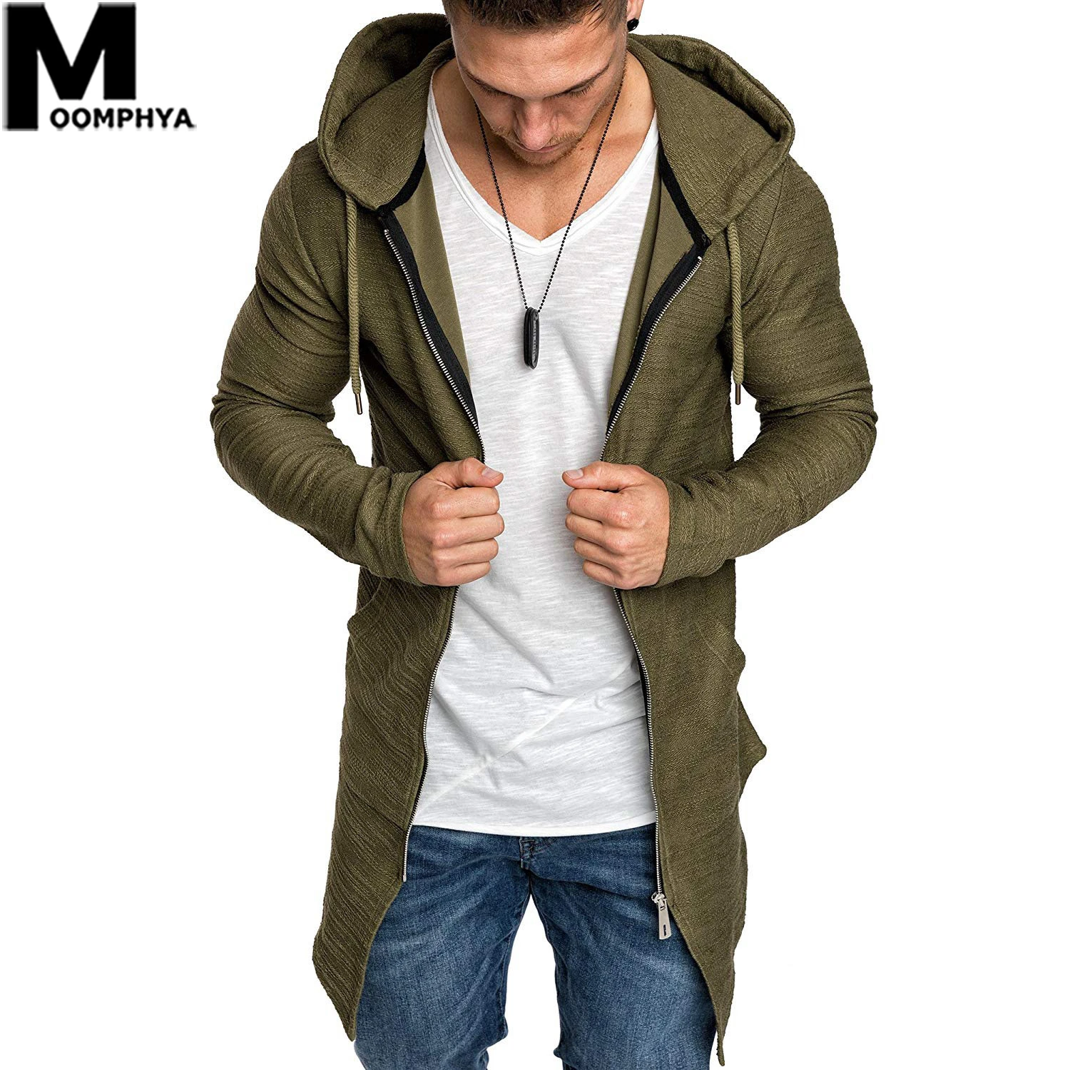 

Moomphya мужская одежда 2019 кардиган на молнии куртка с капюшоном мужской Тренч Мужская Уличная одежда удлиненная мужская куртка с подолом ласт...