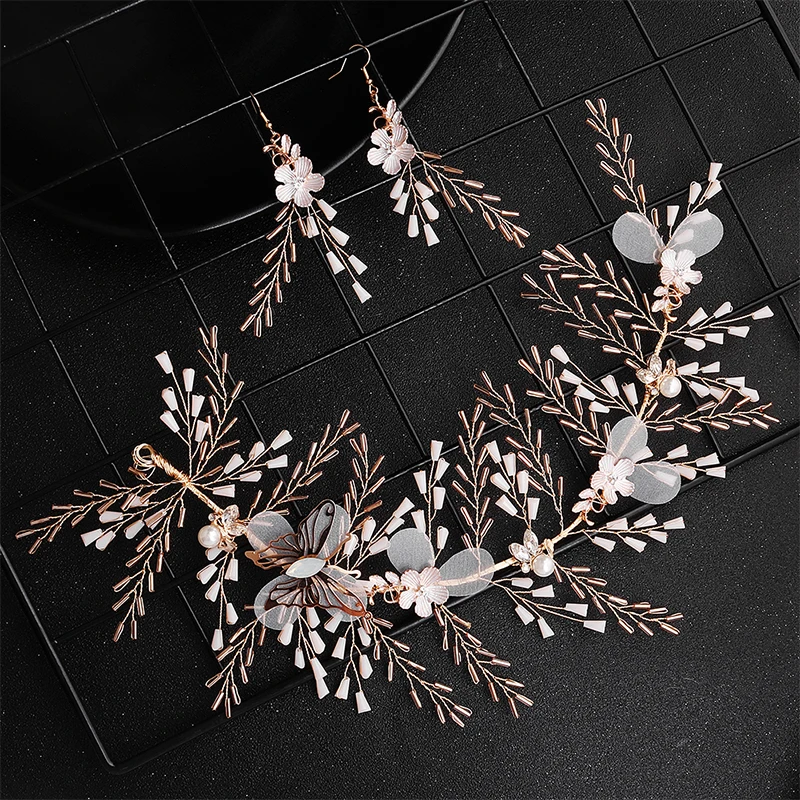 Miallo модные золотые бабочки цветы кристалл лоза для волос с серьгами Свадебные