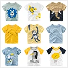 2022 летняя детская одежда для мальчиков 100% хлопковые футболки с коротким рукавом Детские летние топы с животными из мультфильмов