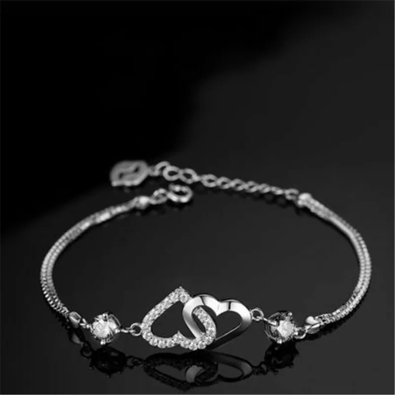 

Модный браслет с подвесками в виде сердца для девушек, женский браслет-цепочка, Подарочные ювелирные изделия с серебряным покрытием