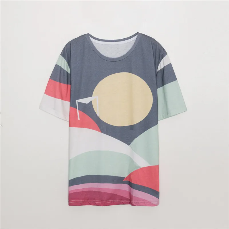 

Female Summer Loose Fashion Hit Color Casual Print Cotton T-Shirt Ladies Slim New Fashion Designed Tee Ladies O-Neck Tops ML109