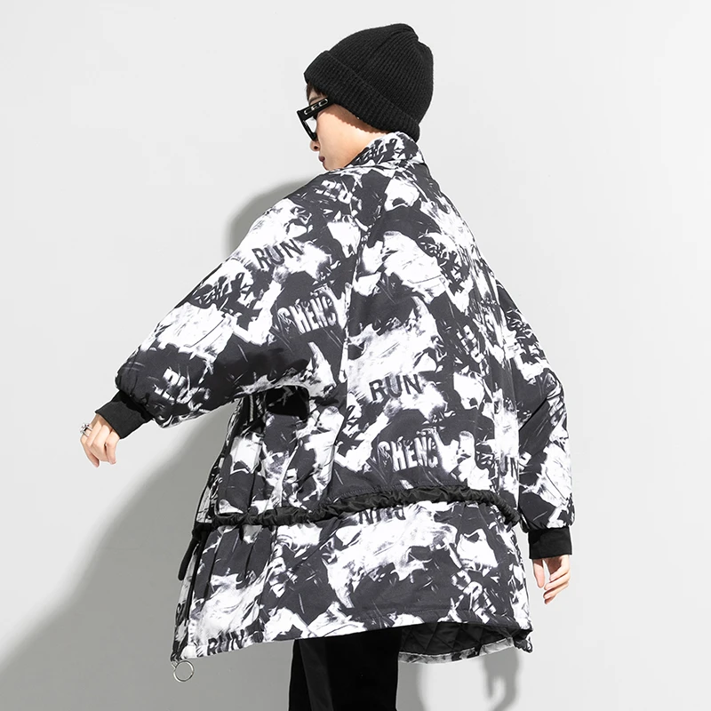 

Fashion Women Long Cotton Padded Parkas 2020 Female Casual Print Thick Warm Winter Coats Oversize Loose Jacket Outerwear WP76