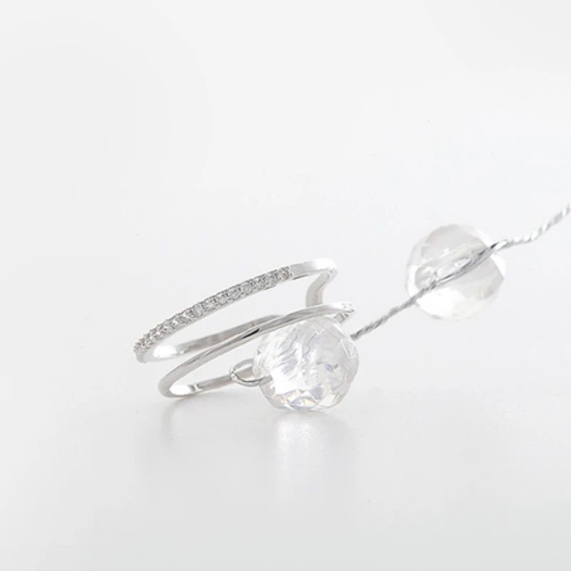 Простые Стильные серебряные сверкающие кольца с цирконами двухслойные для