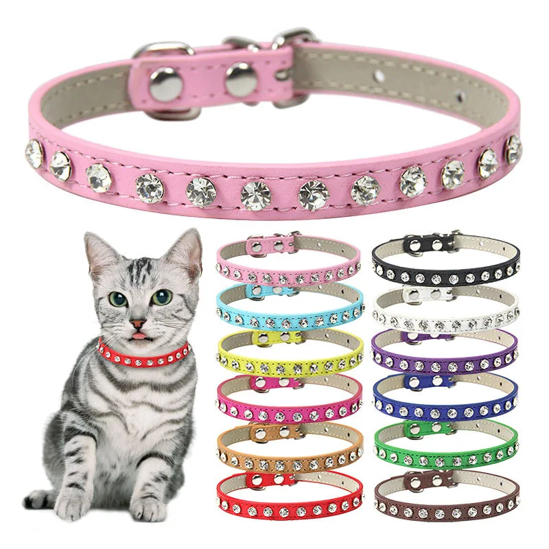 

Small Dog Collar Crystal Hot Bling Rhinestone Pu Leather Puppy Cat Collars Necklace Neck Strap Personality Pet Products