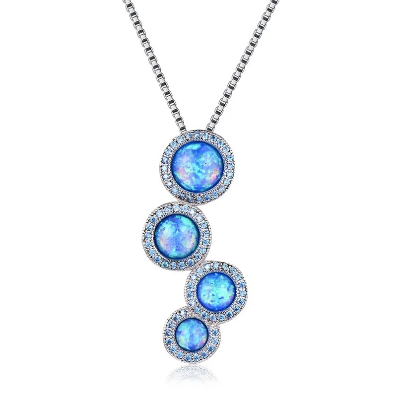 

Модное роскошное ожерелье с подвеской из четырех круглых синих опалов женское ожерелье с синими цирконами женский подарок на день Святого ...
