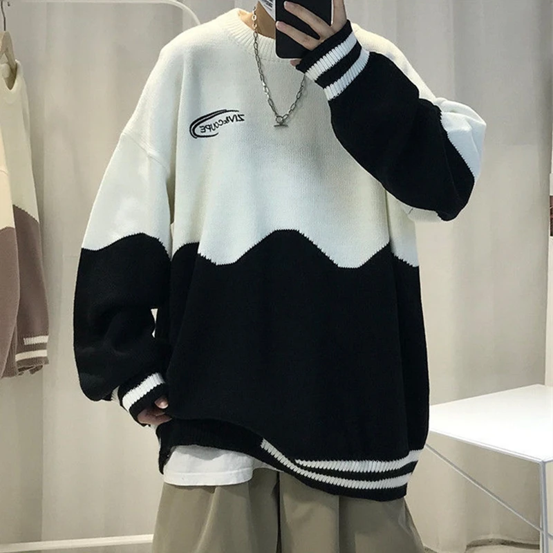 

Мужской трикотажный свитер в стиле пэчворк, с длинным рукавом