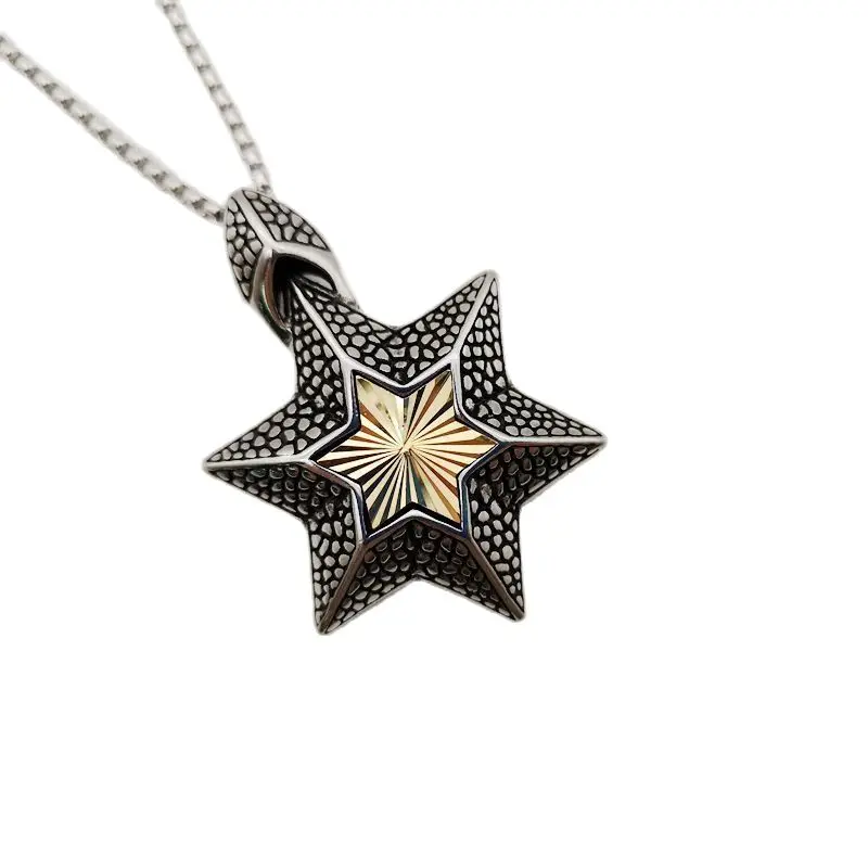 

Stylish retro316L Stainless steel 2 tone star pendant necklace Gold color stainless steel star necklace men jewelry