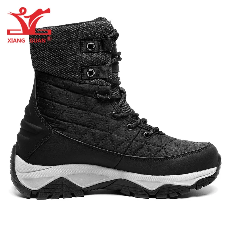 XIANG GUAN Man Hiking Shoes Men Waterproof Plush Warm High Top Climbing Mountain Tactical Boots Outdoor Sports Trekking Sneakers