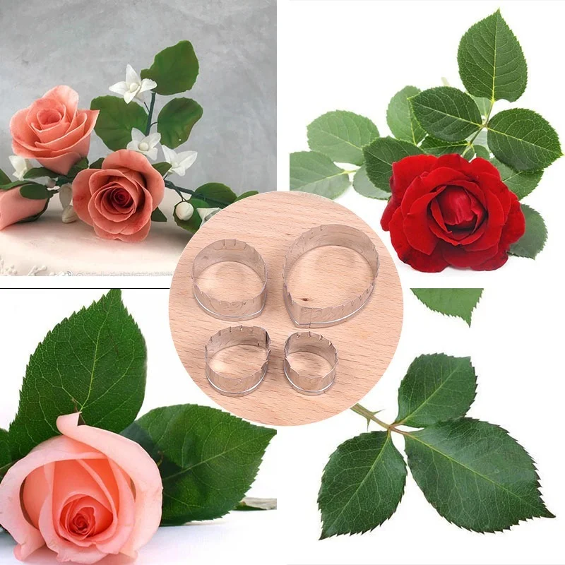 

4pcs Fondant Tool Rose Leaf Zigzag Pattern Green Cutting Rose Mold