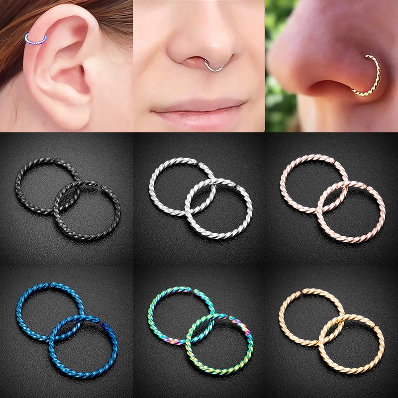 

1 Pair 14G 16G 18G 20G Stainless Steel Fake Nose Septum Hoop Rings Lip Helix Cartilage Tragus Ear Ring Piercing Jewelry 8-12mm
