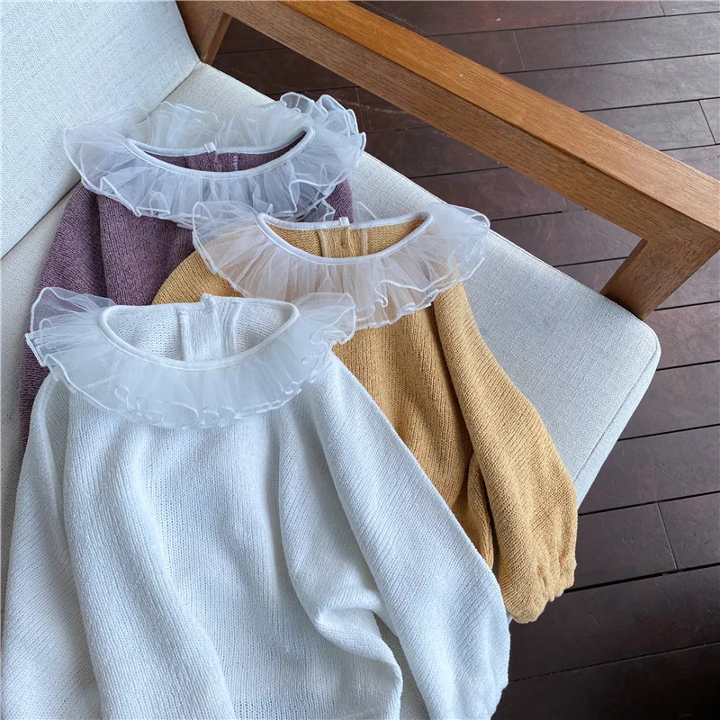 

children clothes spring 2021 new baby lace collar cute sweat long sleeve sweater