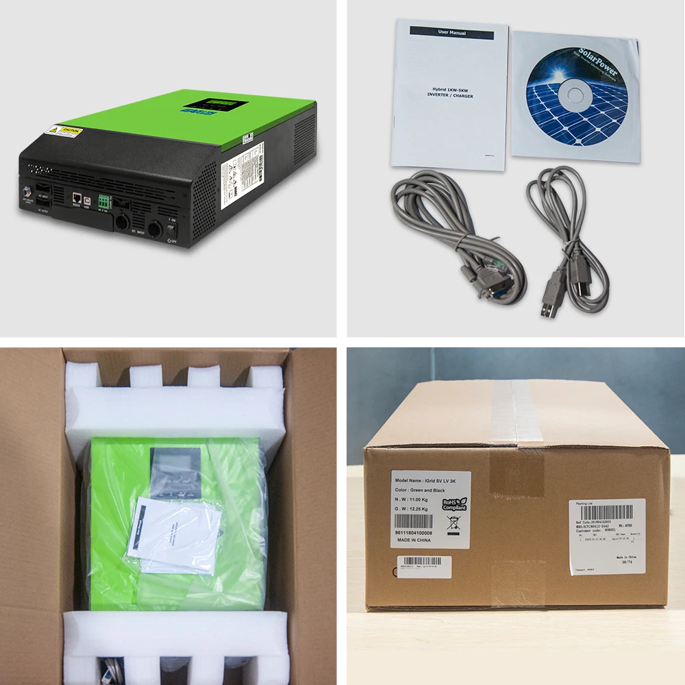 

EASUN POWER Hybrid Inverter 2400W 3KVA 24V 110VAC Grid Tie Solar Inverter 80A MPPT Solar Charge Pure Sine Wave 40A AC Charge