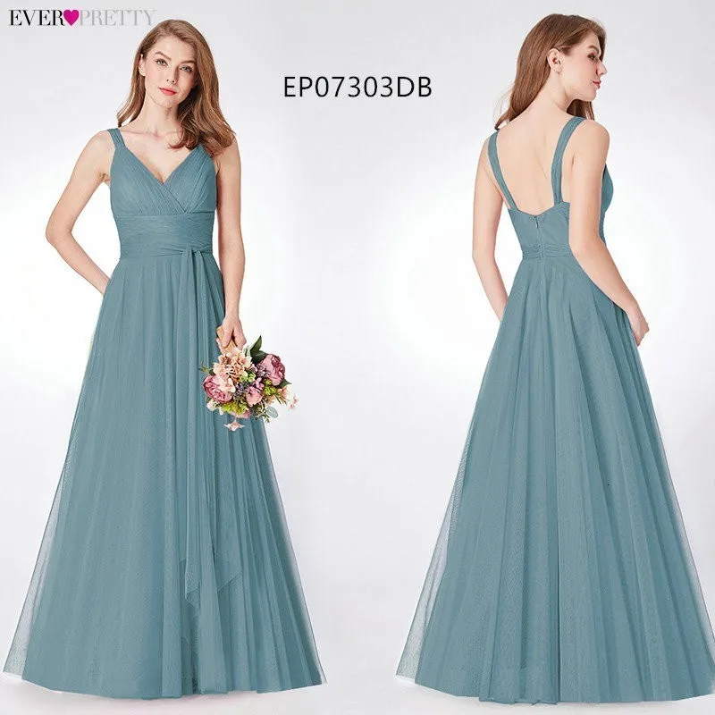 Длинные платья для выпускного Ever Pretty, платья из тюля с V-образным вырезом, без рукавов, трапециевидного силуэта, сине-зеленого, розового цвета, EP07303, весна-лето