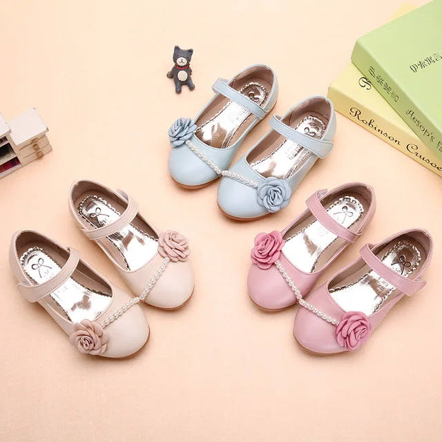 Туфли для девочек из искусственной кожи стильная модная Розовая обувь с цветком