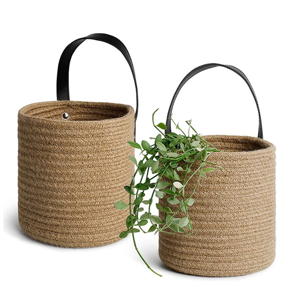

Cotton Rope Basket with Strap Flower Basket Clothes Organizer Wall Hanging Storage Basket for Kicthen and Living Room
