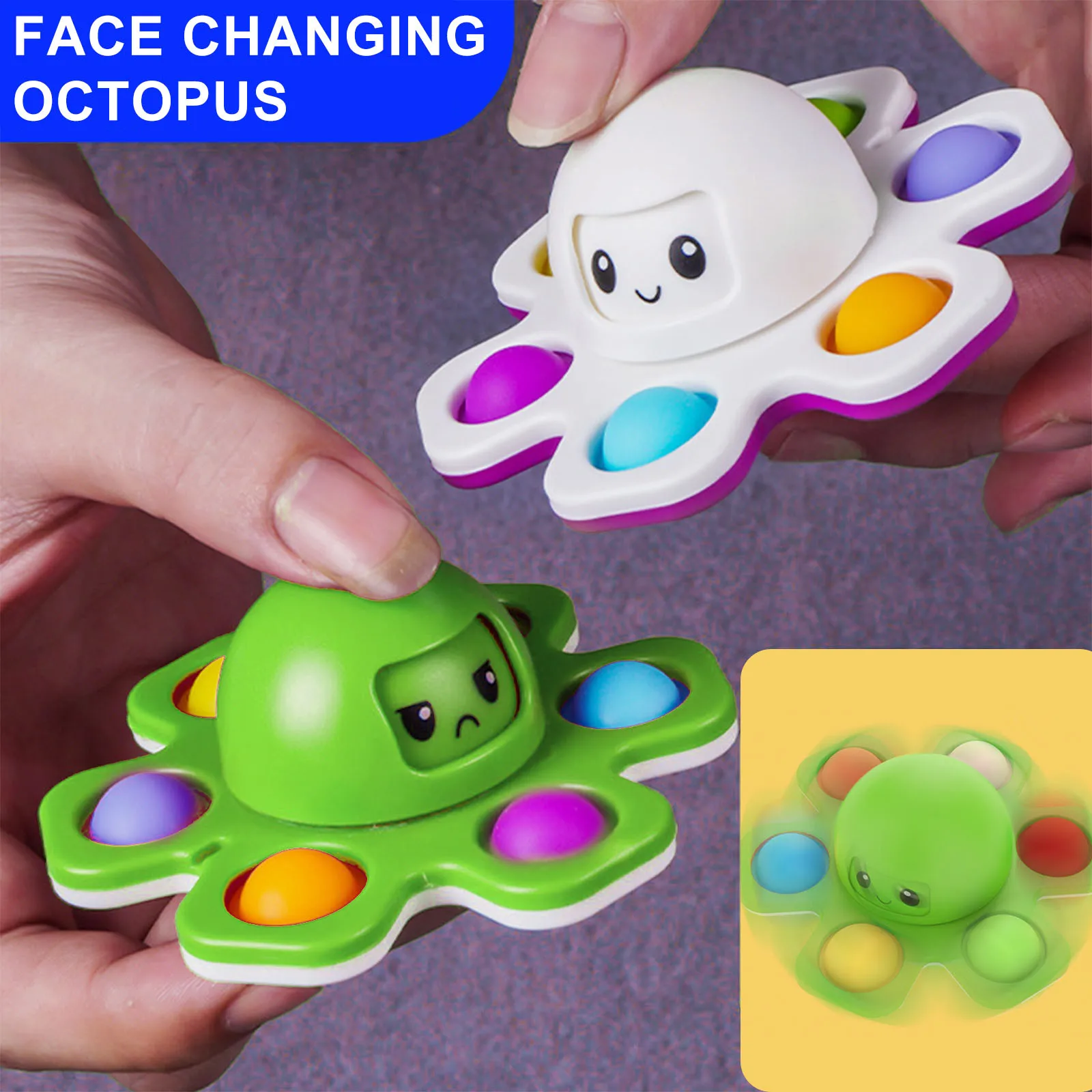 

Fidget Spinner Popper Fidget Toys Push Bubble Octopus Face-Chang Toy Anti-Anxiety Autism Stress Relief Toy For Kids Adults c2