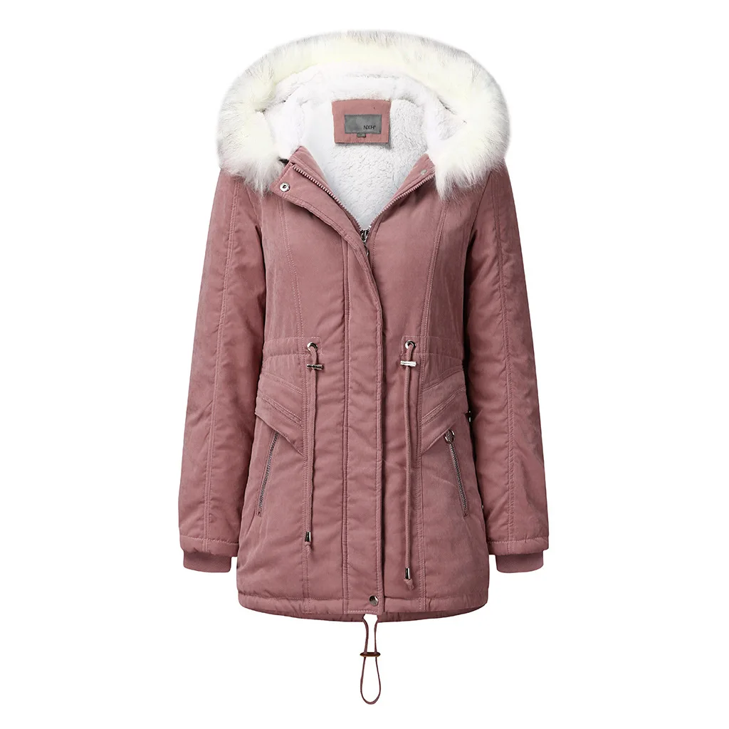 Plush Hooded Mid-length Plus Fleece Coat Cotton Jacket Back To The Basic Casual Womens Winter Clothing Crop Jacket Streetwear