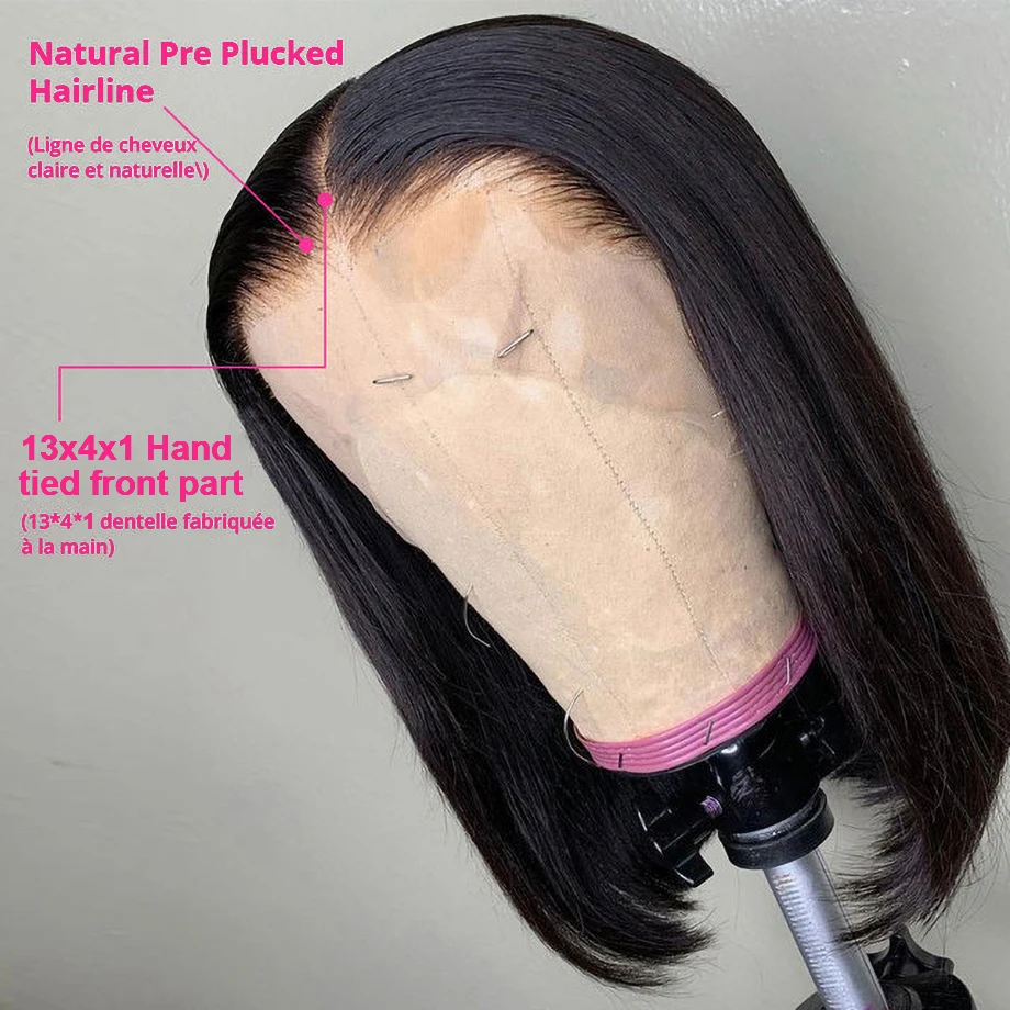 Клюквенный прямые боб парики из натуральных волос на кружевной 4X4 Кружева