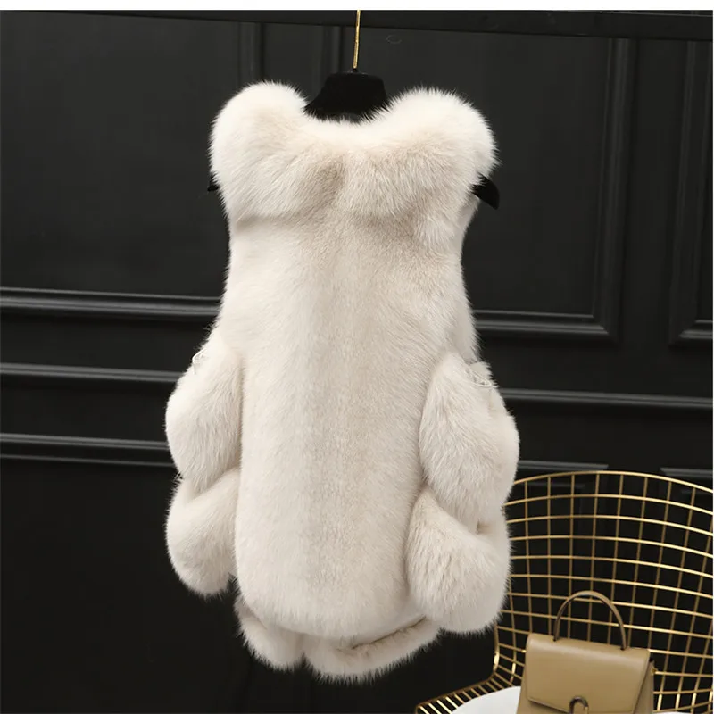 Women's Autumn Fox Fur Gilet Real Fox Fur Coat Long Fur Vest Winter Solid Color Thick Warm Women's Vest Oversized Customizable