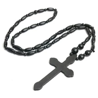 2021 new source natural wood beads cross rosary necklace hip hop harajuku style dark punk religious wooden necklace