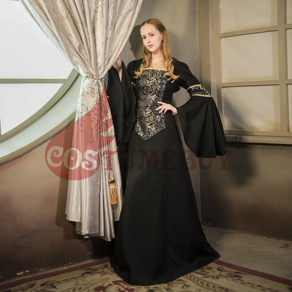 Костюм для женщин средневековое женское черное платье с рукавами-фонариками