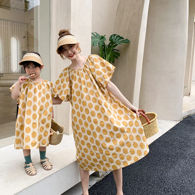 

Mom And Daughter Dress Summer 2021 Mommy And Daughter Matching Clothes Short Short Sleeve Polka Dot Mommy And Me Same Clothes