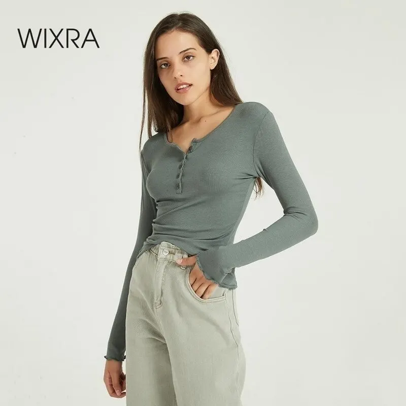Женские мягкие футболки Wixra тонкие с длинными рукавами и круглым вырезом базовые