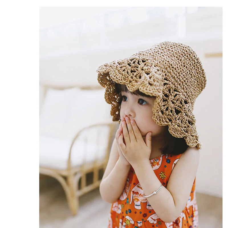 Детская соломенная шляпа от солнца ручной вязки для детей и родителей |