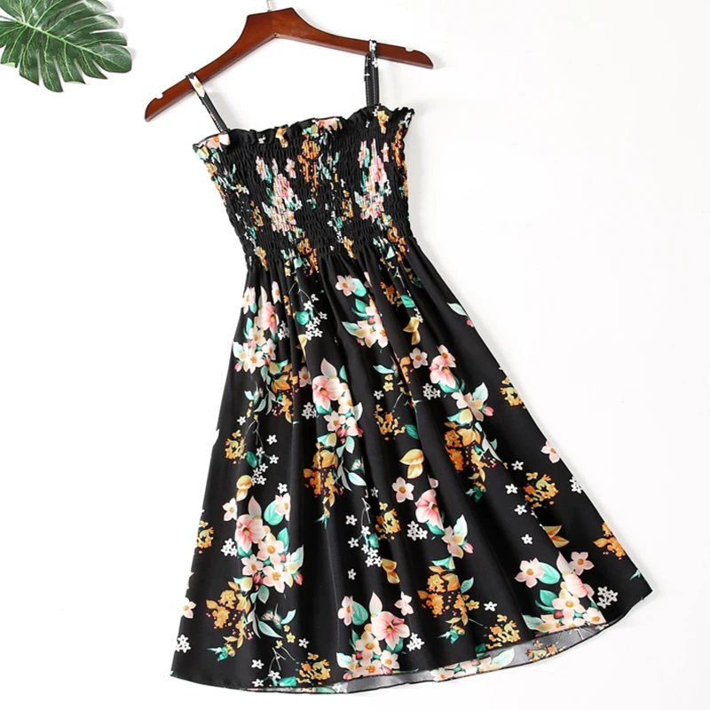 Женское шифоновое платье с цветочным принтом винтажное эластичное без рукавов