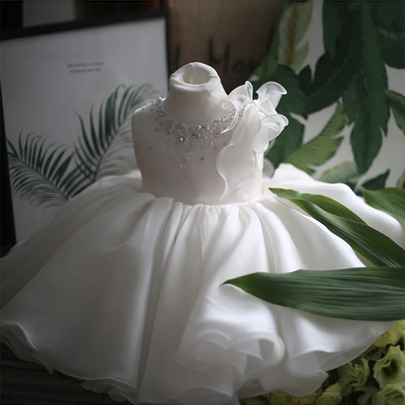 Платья принцессы для девочек с цветами украшенные бисером детская фатиновая