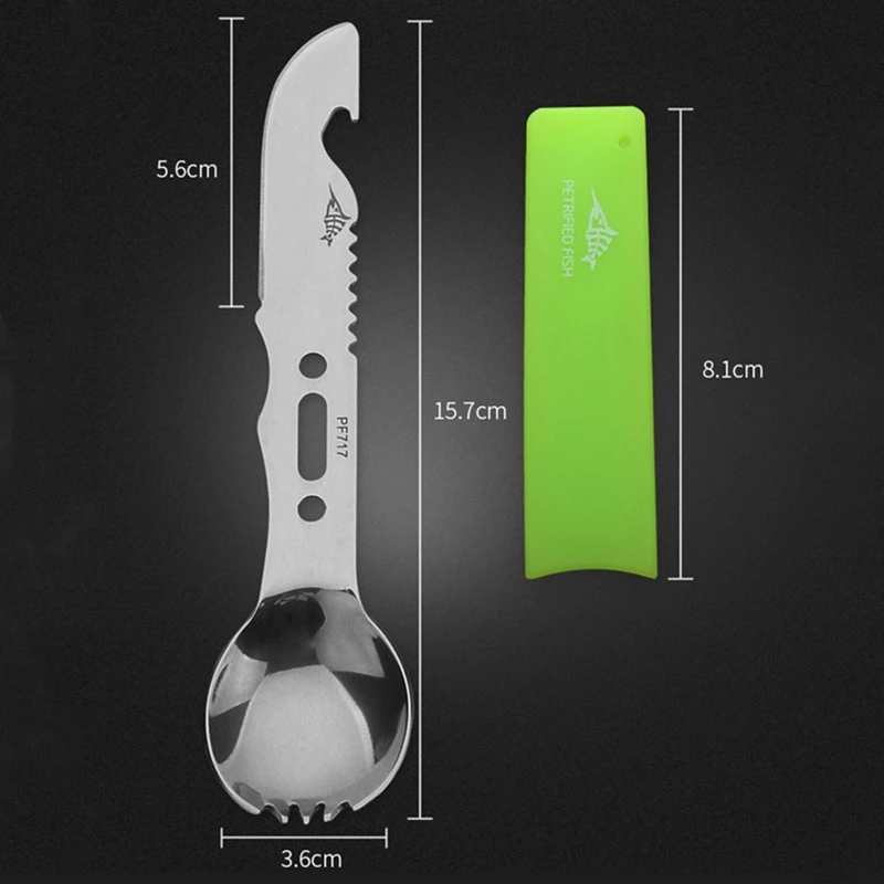 

Multifunctional Camping Cookware Spoon Fork Bottle Opener Portable Tool Safety & Survival Durable Stainless Steel Survival Kit