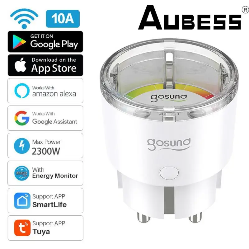 Умная Wi-Fi розетка Aubess с монитором питания, 10 А, 2300 Вт