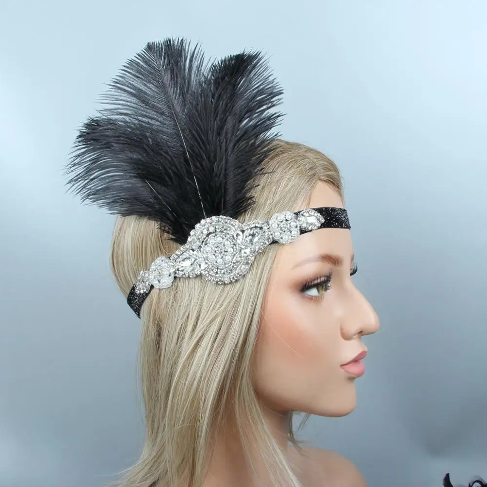 Q (5PC) 1920s украшение для волос флэппер Roaring 20s повязка на голову с перьями Roaring 20s Гетсби для волос аксессуары(красный - Цвет: Q (5PC)