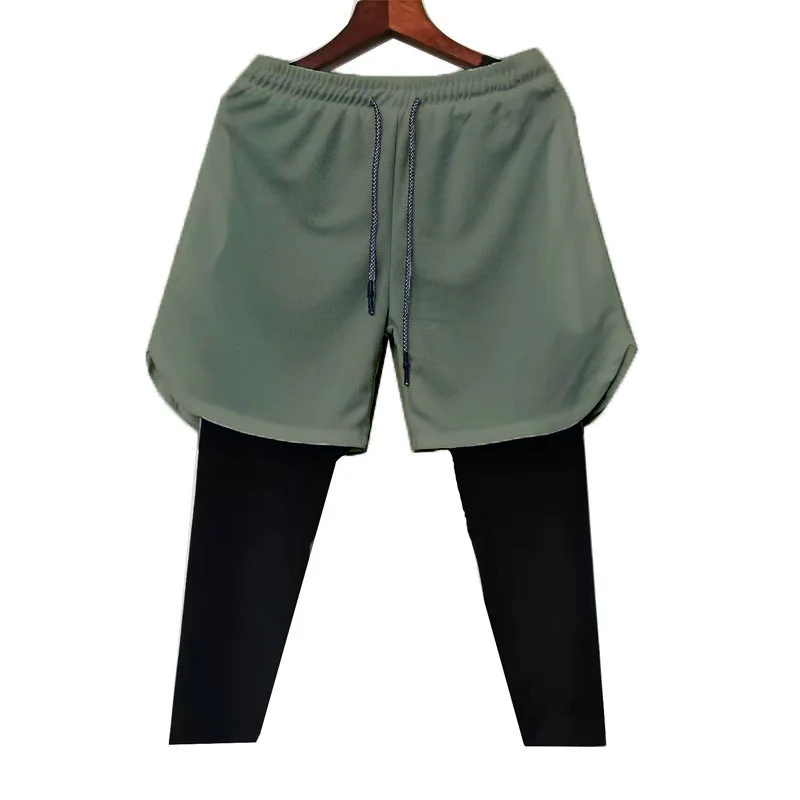 

2021 Hot Sale Muscle Fitness Running Sports Casual Pants Quick-Drying Tight-Fitting Fake Two-Piece Stretch Nine-Point Pants Men