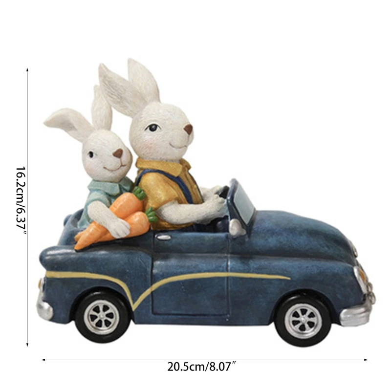 

Easter Decoration Car Bunny Rabbit Statue Ornaments Vintage Figurine Resin Craft H051